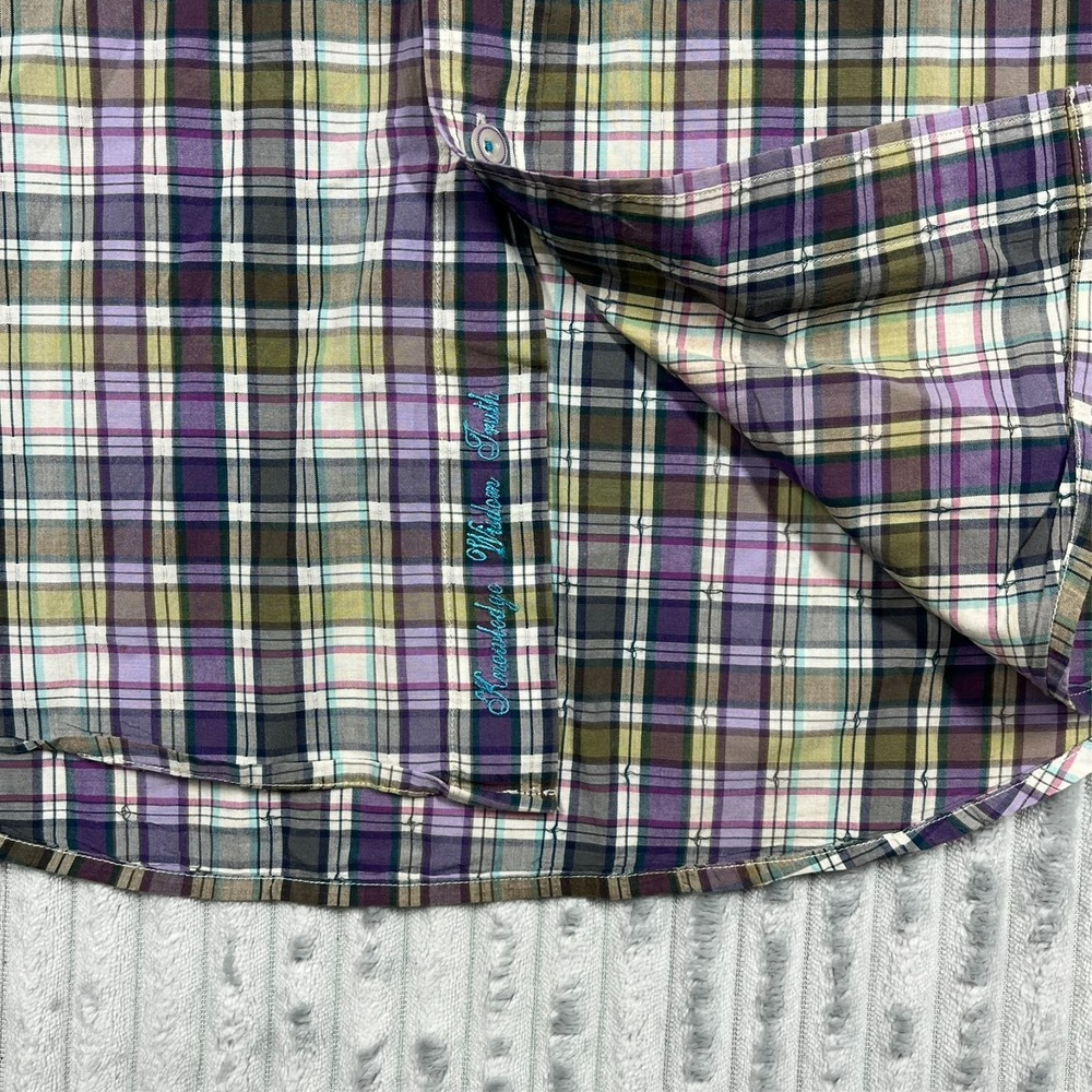 Robert Graham Freshly Laundered Button Up Shirt Men's L Purple Green Plaid Roll - Picture 5 of 13